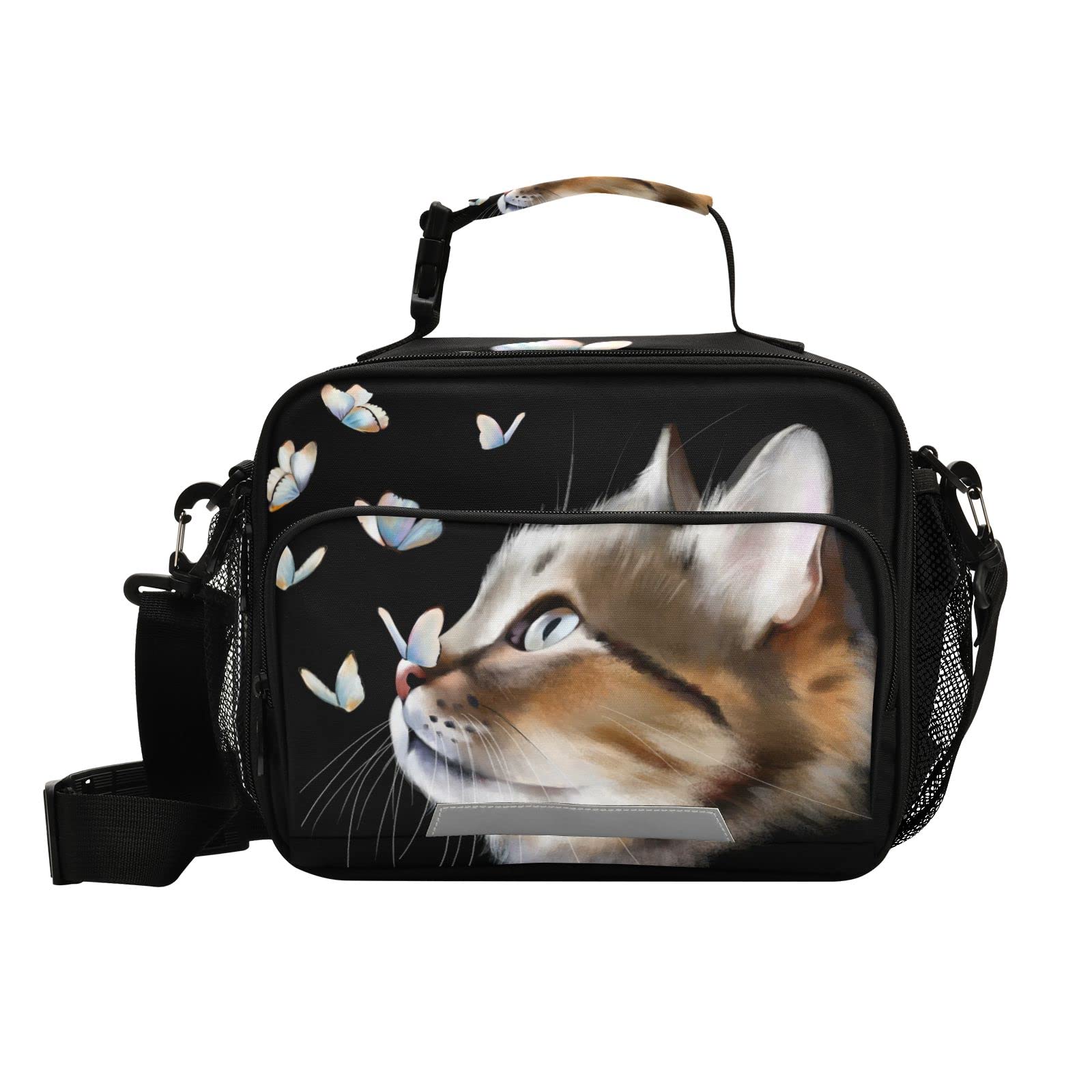 Glaphy Insulated Lunch Bag - Cute Cartoon Cat & Butterfly Design, Leak-Proof Cooler Lunch Box with Adjustable Shoulder Strap for Office, School, Picnic & Travel | Perfect for Adults & Kids Meal Storage