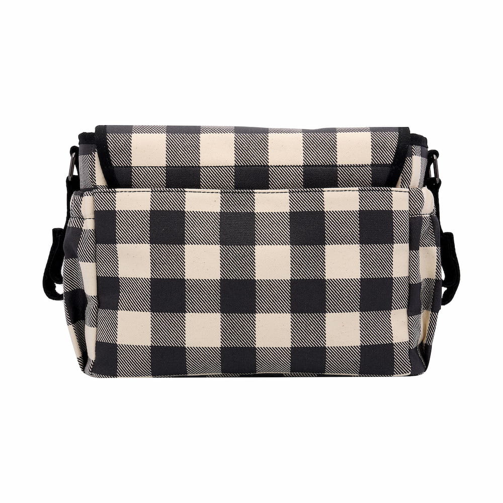Black Gingham Carryall Pram Caddy - Stylish Baby Stroller Organizer for Diapers, Bottles & Essentials | Perfect for Shopping, Park Outings & Travel