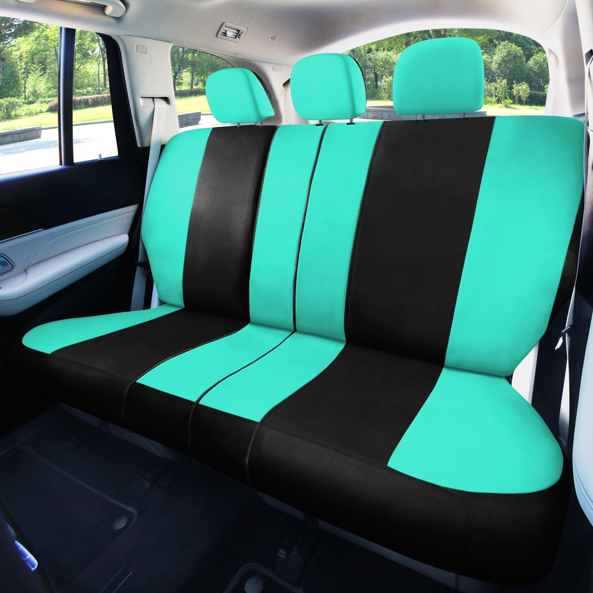 FH Group Light Breezy Cloth Mint Car Seat Covers Combo Set with Luxe Carpet Floor Mats & Steering Wheel Cover - Universal Fit for Cars, Trucks, SUVs | Premium Interior Accessories for Comfort & Style