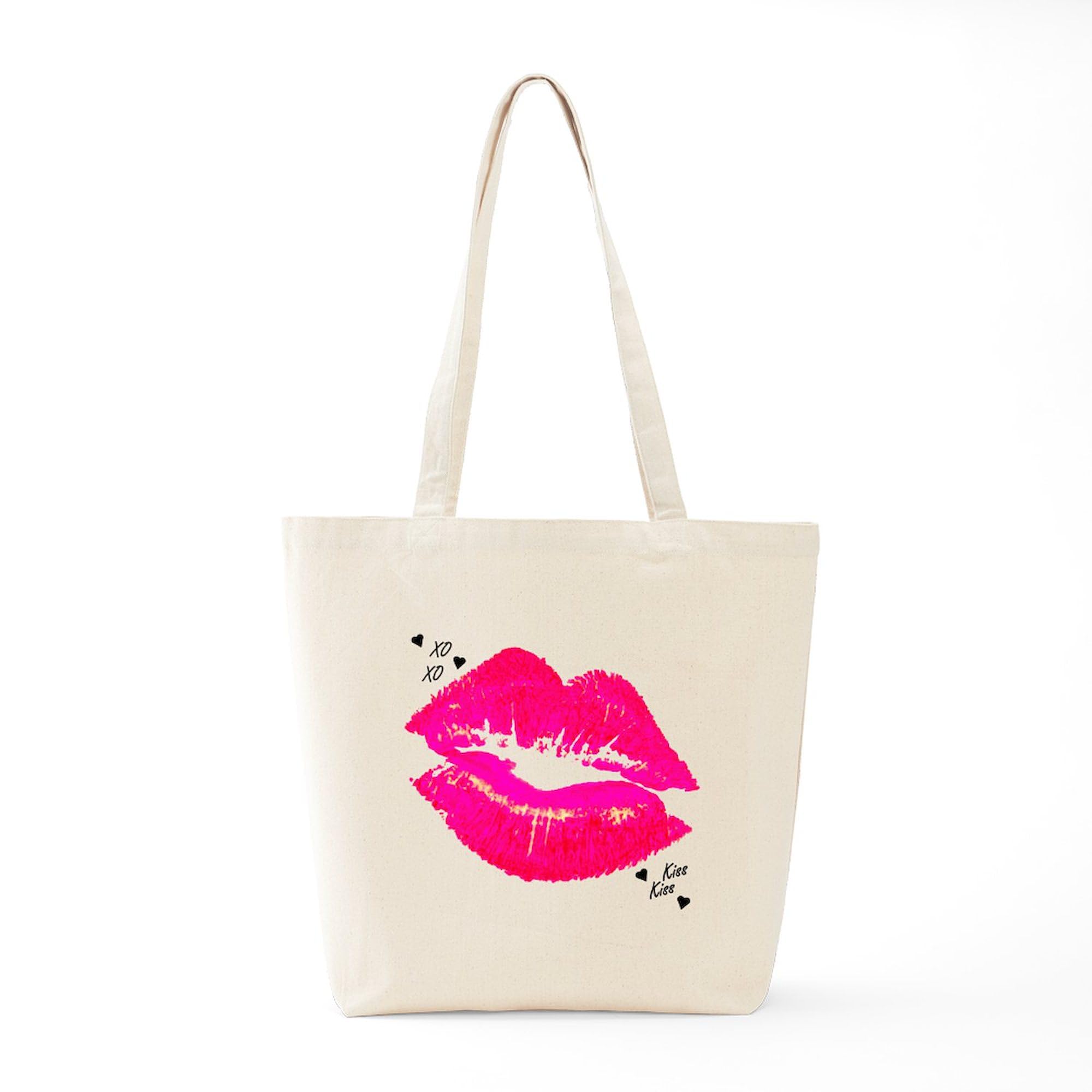 Stylish Lip Print Tote Bag - Natural Canvas Reusable Shopping Bag for Women | Eco-Friendly Grocery Tote, Beach Bag & Everyday Carry | Perfect for Shopping, Work & Travel