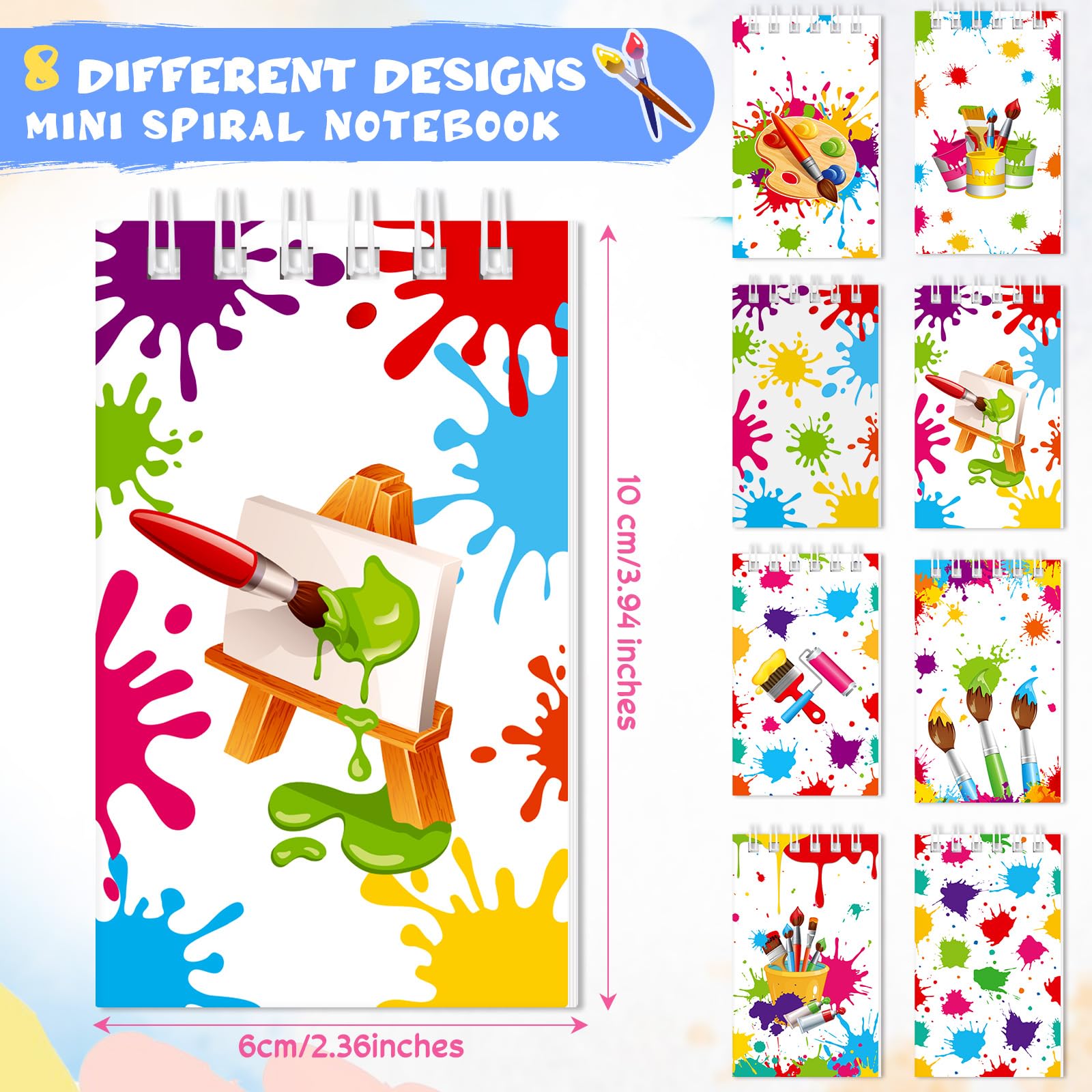 Faccito 24-Pack Mini Spiral Notebooks - Paint Splatter Design Small Pocket Notepads for Art Party Favors, Birthday Gifts & Classroom Rewards | Perfect for DIY Crafts, School Supplies & Creative Note-Taking