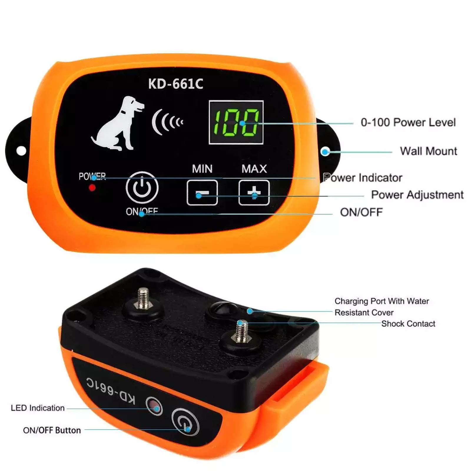 Wireless Dog Fence System - IP65 Waterproof Rechargeable Shock & Beep Training Collar with Adjustable Range | Safe & Harmless Pet Containment Solution for Small, Medium & Large Dogs | Perfect for Backyard, Garden & Outdoor Dog Training