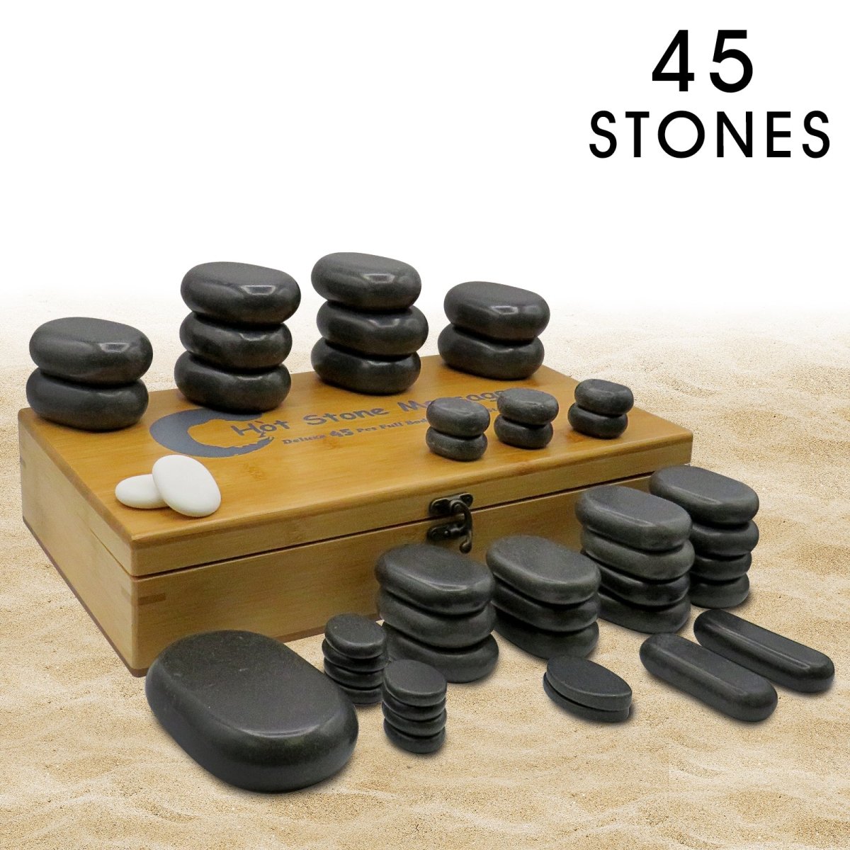 45-Piece Deluxe Full Body Massage Stone Set with 2 Contoured Oval Facial Stones - Hot & Cold Therapy for Relaxation, Pain Relief & Spa Treatments at Home