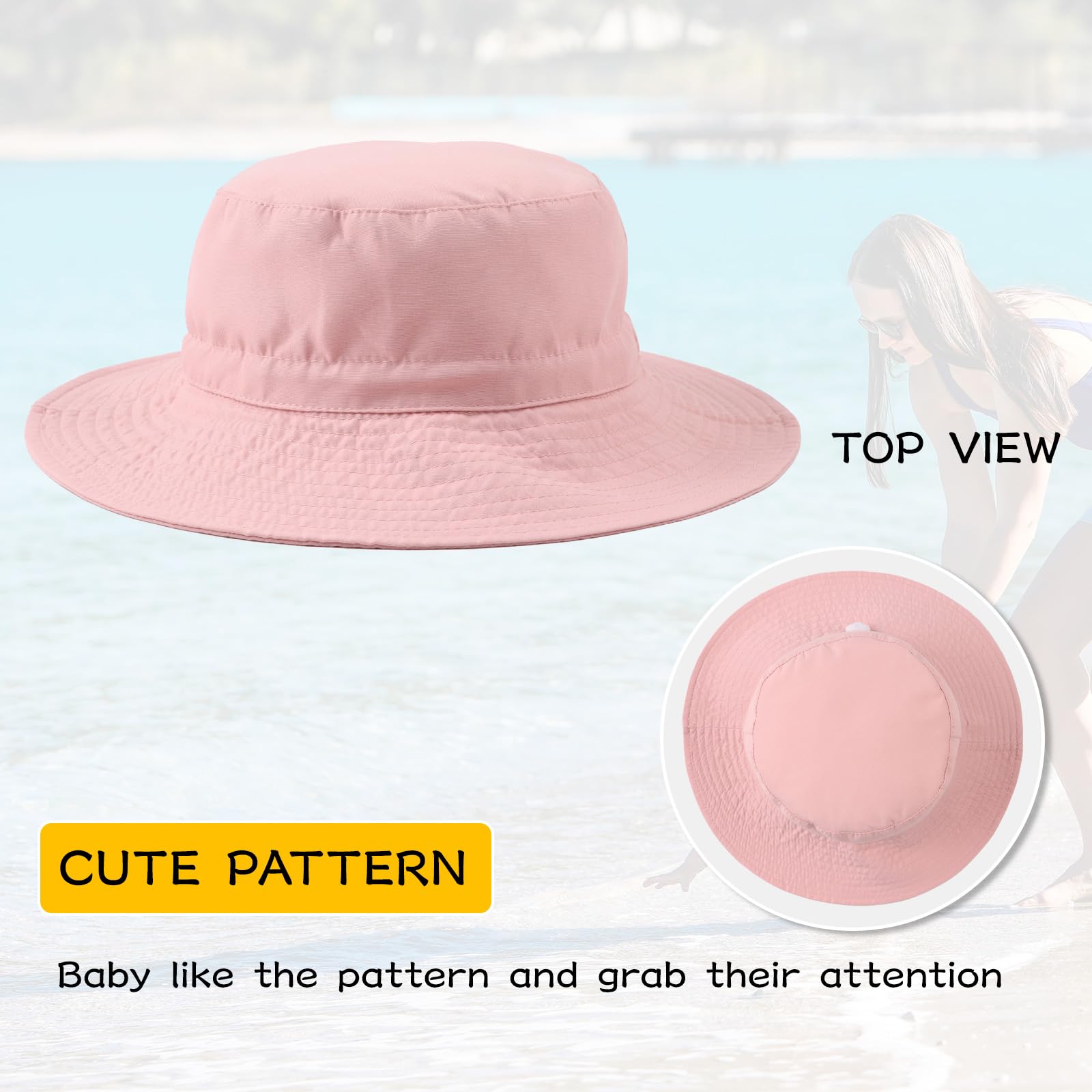 PEECABE Baby Sun Hat for Toddlers - UPF 50+ UV Protection Wide Brim Bucket Hat with Adjustable Chin Strap - Summer Beach, Pool, Outdoor Play & Travel Essential for Boys & Girls
