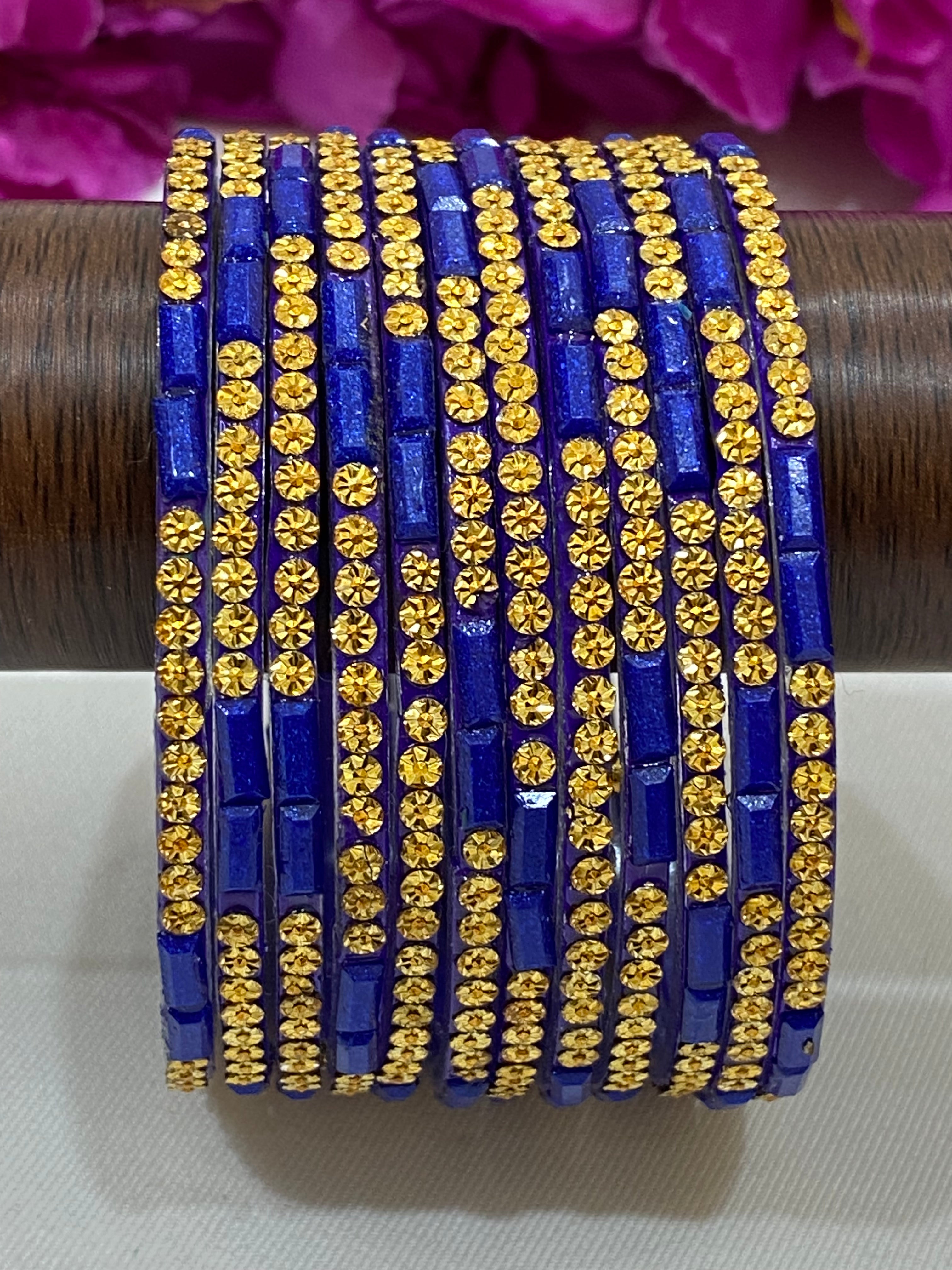 Elegant Blue Stone Design Glass Bangles for Women - Perfect for Weddings, Parties & Fashion Accessories