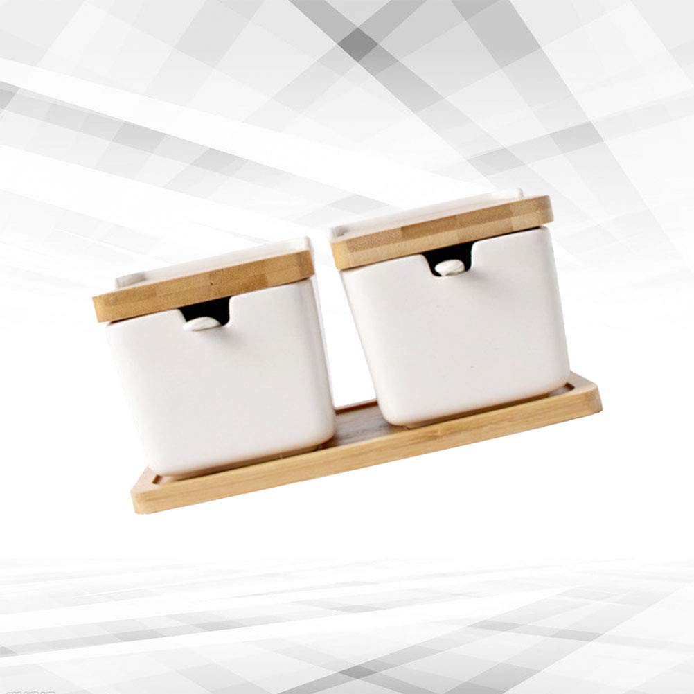 2-Pack Japanese-Style Bamboo Condiment Storage Containers - Salt and Pepper Shakers, Spice Jars with Lids - Perfect for Kitchen, Dining Table, and Restaurant Use