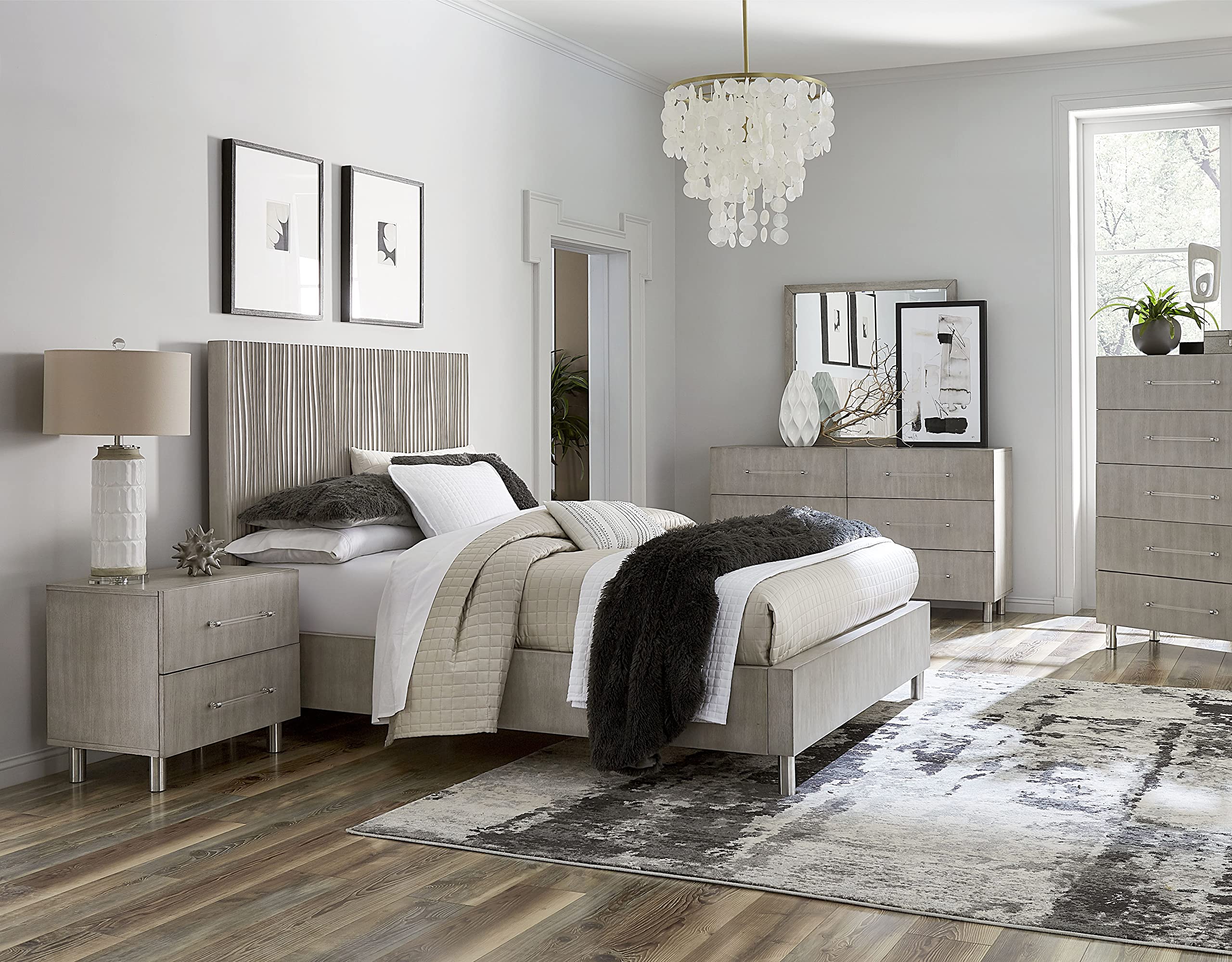 Modus Furniture Solid Wood King Size Platform Bed Frame in Argento Misty Grey - Sturdy & Stylish for Modern Bedrooms, Guest Rooms & Master Suites