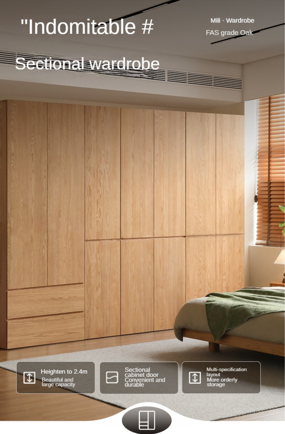 Oak Solid Wood Sectional Wardrobe - Spacious Modular Closet Organizer for Bedroom & Walk-in Closets | Durable Storage Solution for Clothes, Shoes & Accessories