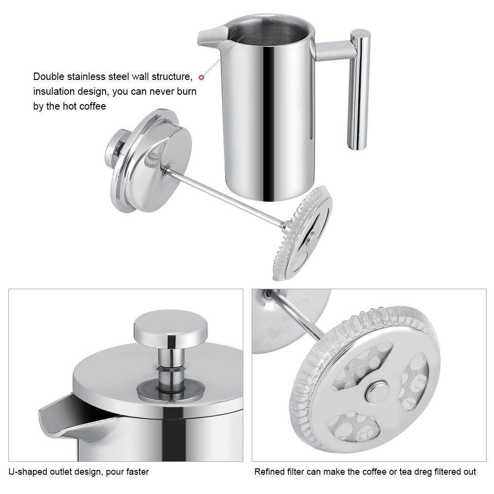 Premium Stainless Steel French Press Coffee Maker - 12 oz Double Walled Insulated Espresso & Tea Press with Fine Mesh Filter - Perfect for Home, Office & Camping Brewing