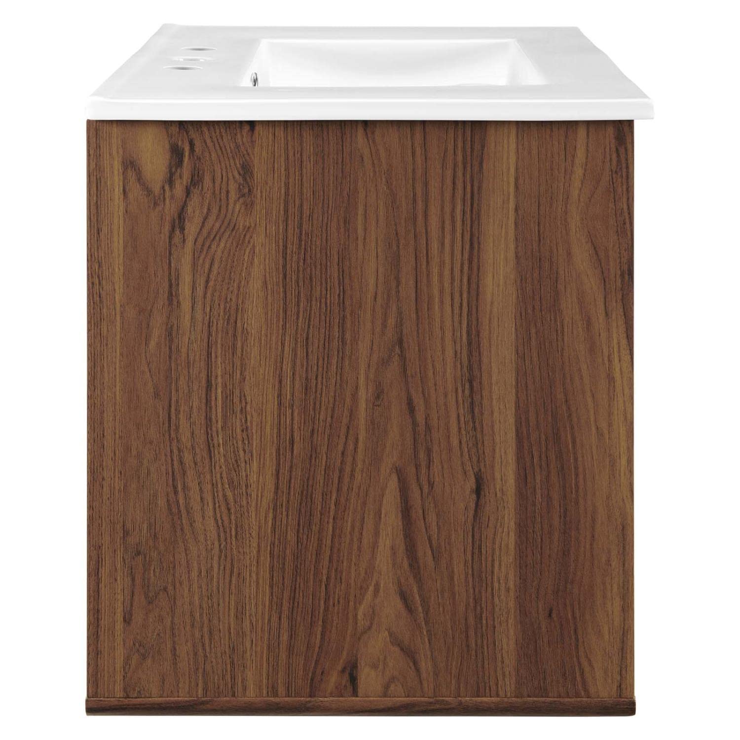 Modway Transmit 30-Inch Wall-Mount Bathroom Vanity in Walnut & White - Modern Space-Saving Storage Solution for Small Bathrooms & Powder Rooms