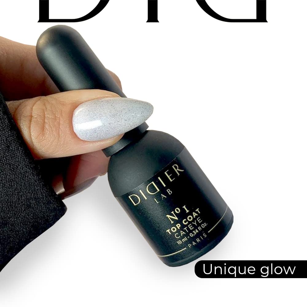 DIDIER LAB Gel Polish Top Coat Cat Eye No.1 - UV/LED Nail Polish Protection with Holographic Glitter - Smooths Nail Irregularities - 10ml for Manicure & Pedicure - Perfect for Salon, Home Nail Art & Special Occasions