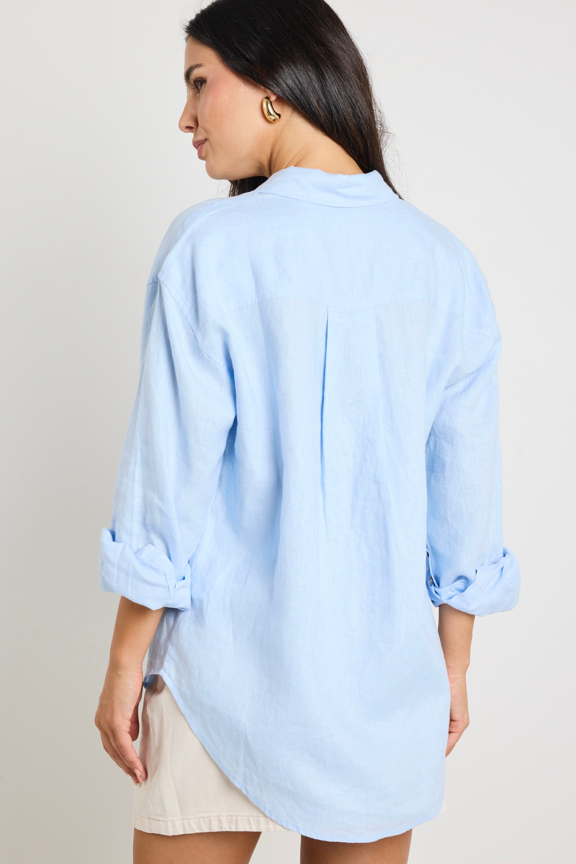 Optimum Light Blue Linen Oversized Shirt for Women - Comfortable Casual Loose Fit Button Down Top - Perfect for Beach, Vacation & Summer Outfits