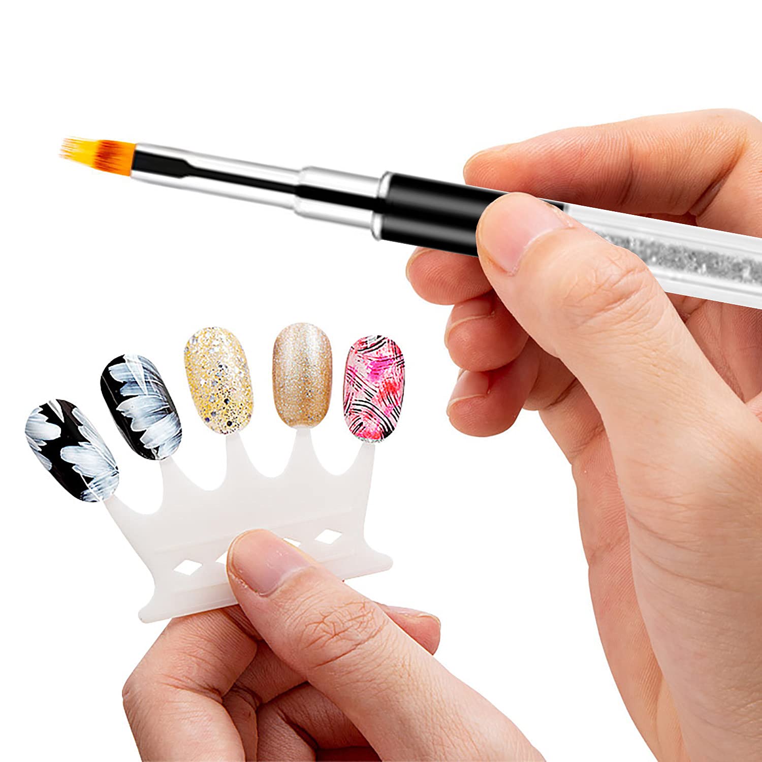 6Pcs Ombre Nail Brush Set for Gel & Acrylic Nails - Fan Brush, Gradient Pen & Sponge Tools for Professional Salon & DIY Nail Art | Perfect for French Manicure, Ombre Designs & Nail Blending Techniques