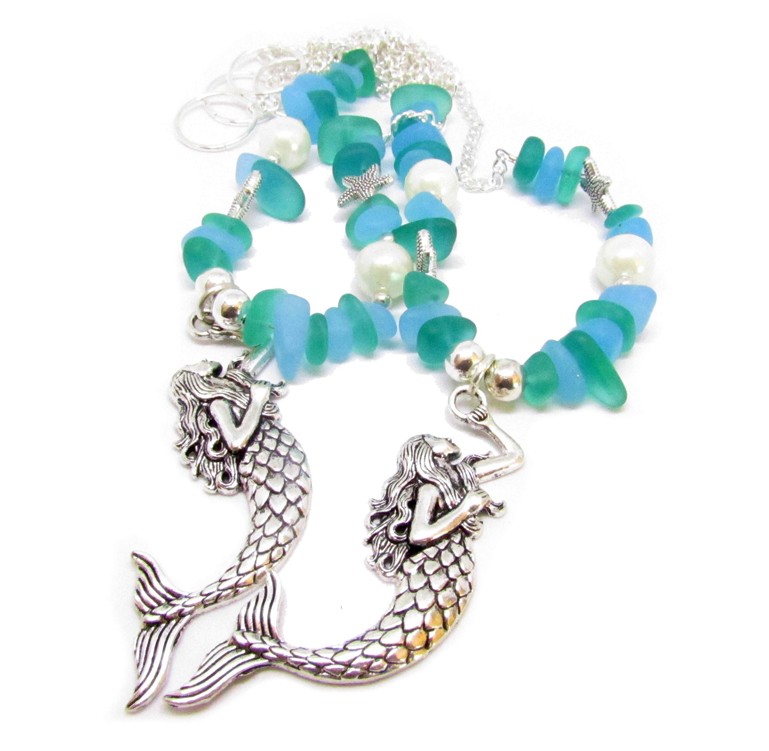 Mermaid Curtain Tiebacks - Sea Glass Drapery Holdbacks for Beach Cottage Decor - Mermaid Themed Window Accessories - Perfect for Coastal, Nautical & Boho Home Decor