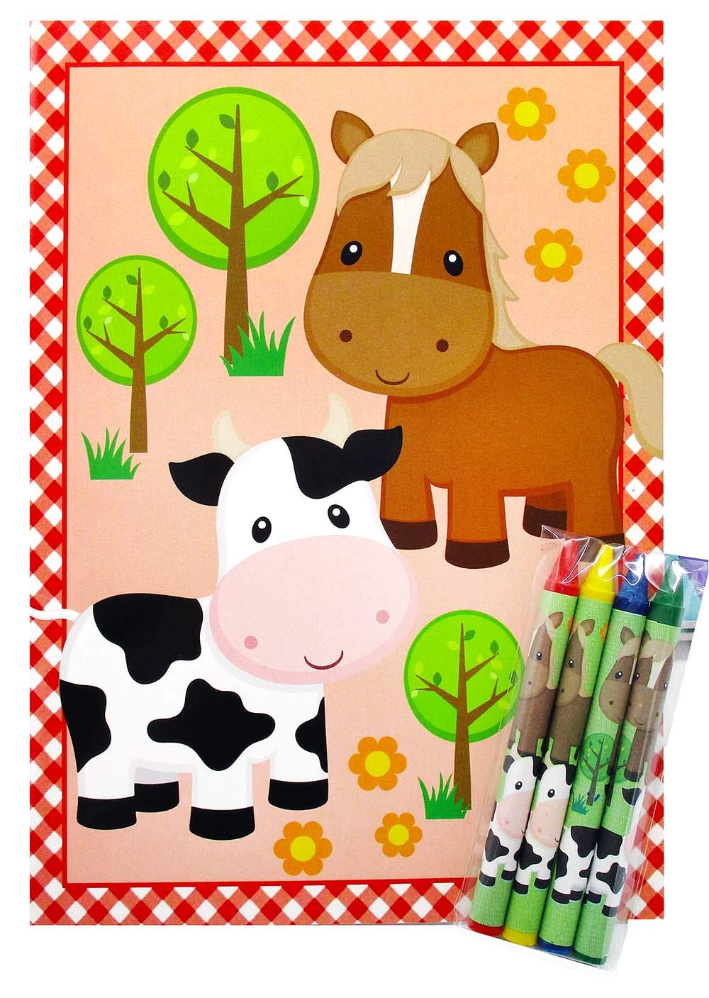 Tiny Mills Farm Animals Coloring Books with Crayons - 12 Pack Coloring Books & 48 Crayons Set | Fun Barnyard Party Favors, Kids Birthday Gifts, Classroom Activities, Favor Bag Fillers, Farm Animal Themed Party Supplies