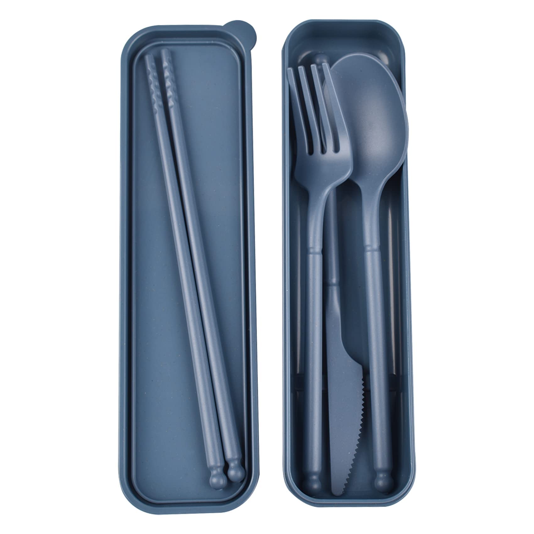**Reusable Camping Utensil Set with Travel Case - Portable Plastic Cutlery Kit (Forks, Spoons, Chopsticks) for Picnic, Travel, Hiking & Daily Use - Dark Blue**