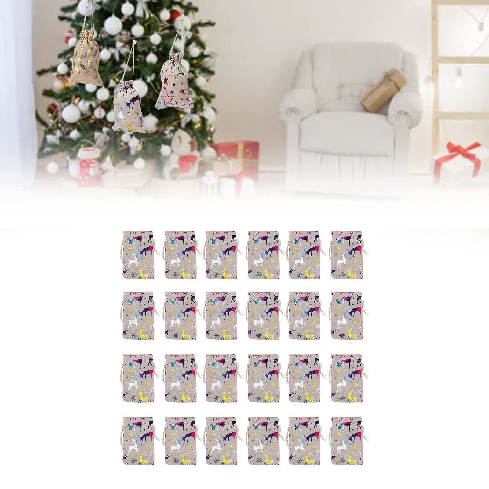24PCS Drawstring Gift Bags - Hanging Christmas Bags with Clips, Linen Pouches for Holiday Birthday Party Favors | Perfect for Christmas Decorations, Stocking Stuffers & Gift Wrapping