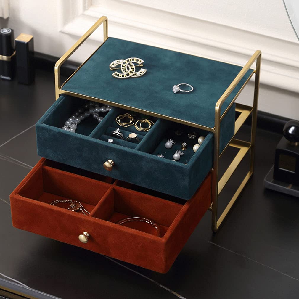2-Layer Jewelry Box Organizer with Drawers - Metal Jewelry Storage Case for Rings, Earrings, Necklaces, Bracelets & Watches | Perfect for Home Decor & Gift Giving