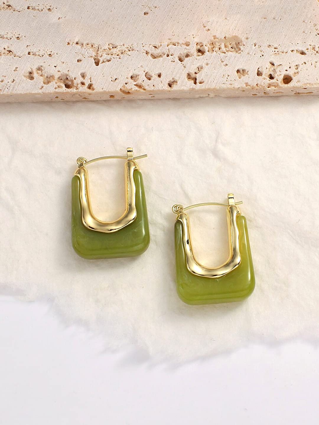 Fashionable Yellow and Green Hoop Earrings for Women - Gold Plated Geometric Bali Hinged Tube Hoops | Trendy Statement Jewelry for Girls & Women | Perfect Birthday, Anniversary Gift for Wife, Girlfriend, Mom | Great for Parties, Date Nights, Office Wear