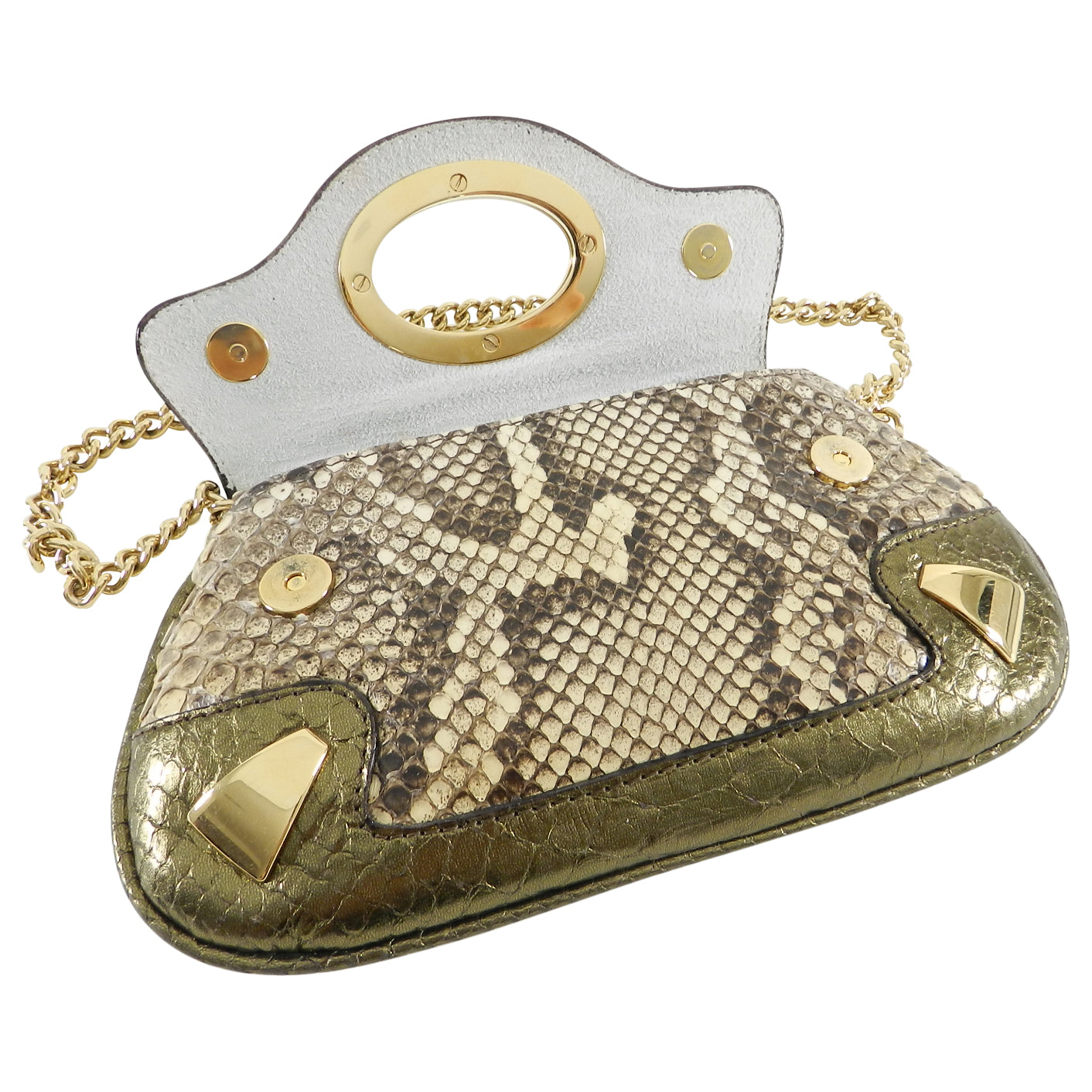 Dolce & Gabbana Luxury Bronze Python Leather Mini Crossbody Bag with Coin Pouch Set - Perfect for Evening Parties, Date Nights & Special Occasions