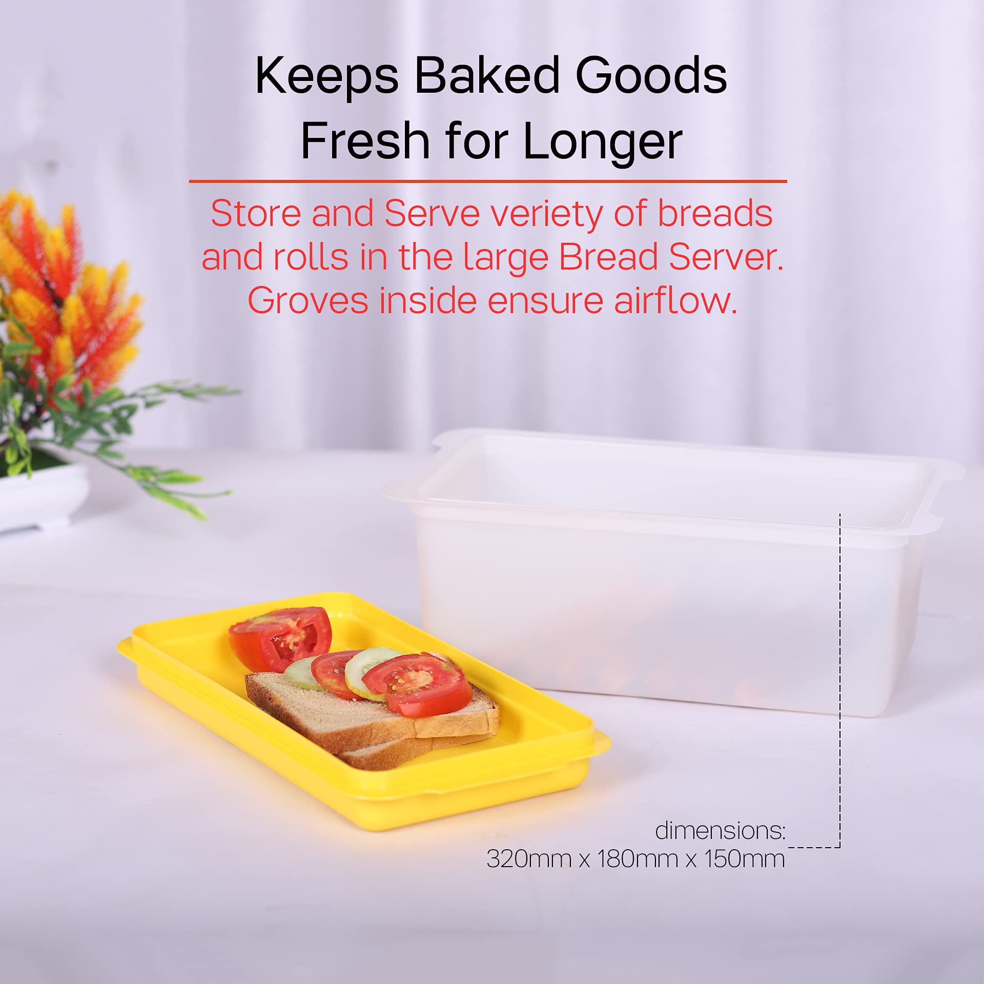 Tupperware Bread Basket Server - 2.85L Airtight Plastic Food Storage Container for Bread, Pastries & Baked Goods | Perfect for Kitchen, Fridge & Pantry Organization