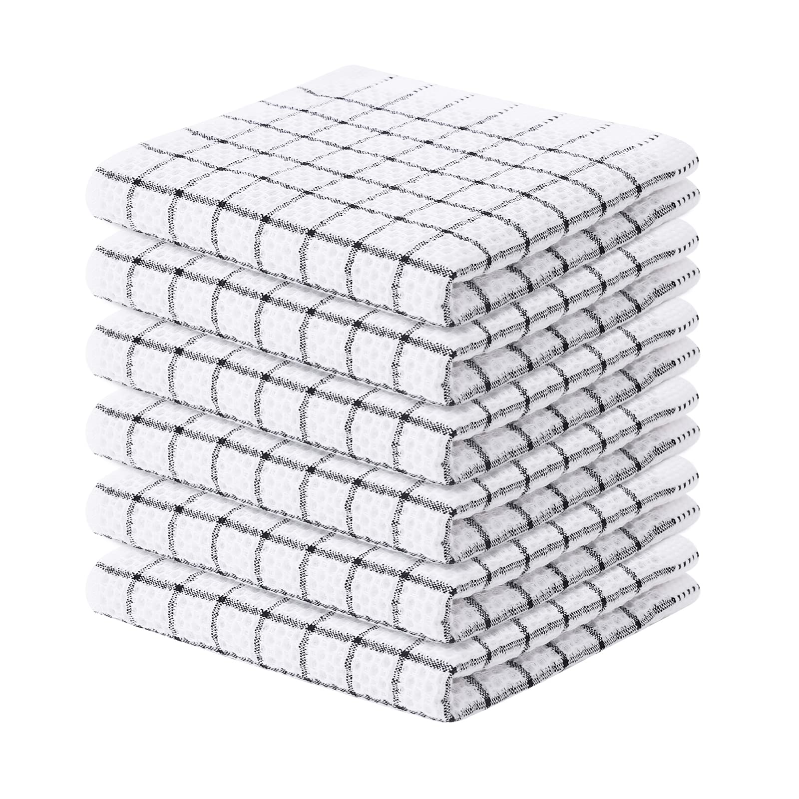 Fintale Cotton Dish Cloths - Super Absorbent Kitchen Towels for Drying & Washing Dishes - 6 Pack (Black) - Home & Restaurant Use