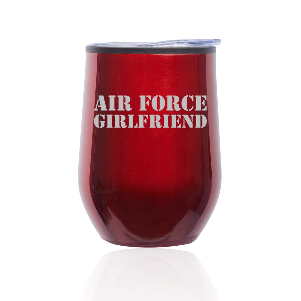 Stemless Wine Tumbler with Lid - 16oz Insulated Coffee Travel Mug for Hot & Cold Drinks - Perfect Gift for Air Force Girlfriend (Red) - Ideal for Home, Office, Camping & Outdoor Activities