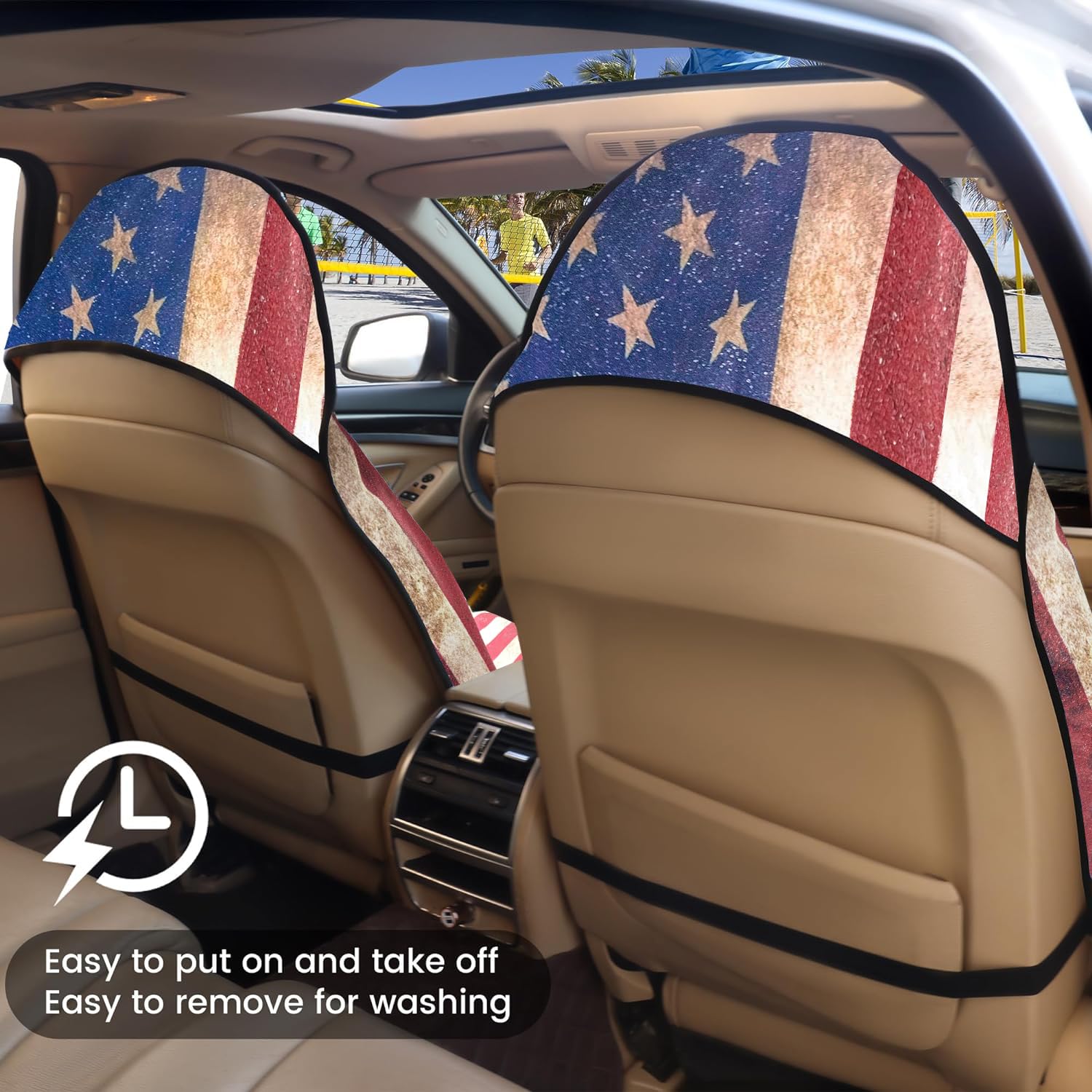 Universal Waterproof Car Seat Covers (2-Piece Set) - American Flag Design for Trucks, SUVs, Gym & Water Sports | Durable Protection for Pets, Athletes & Fitness Enthusiasts | Perfect for Outdoor Adventures, Daily Commutes & Workouts