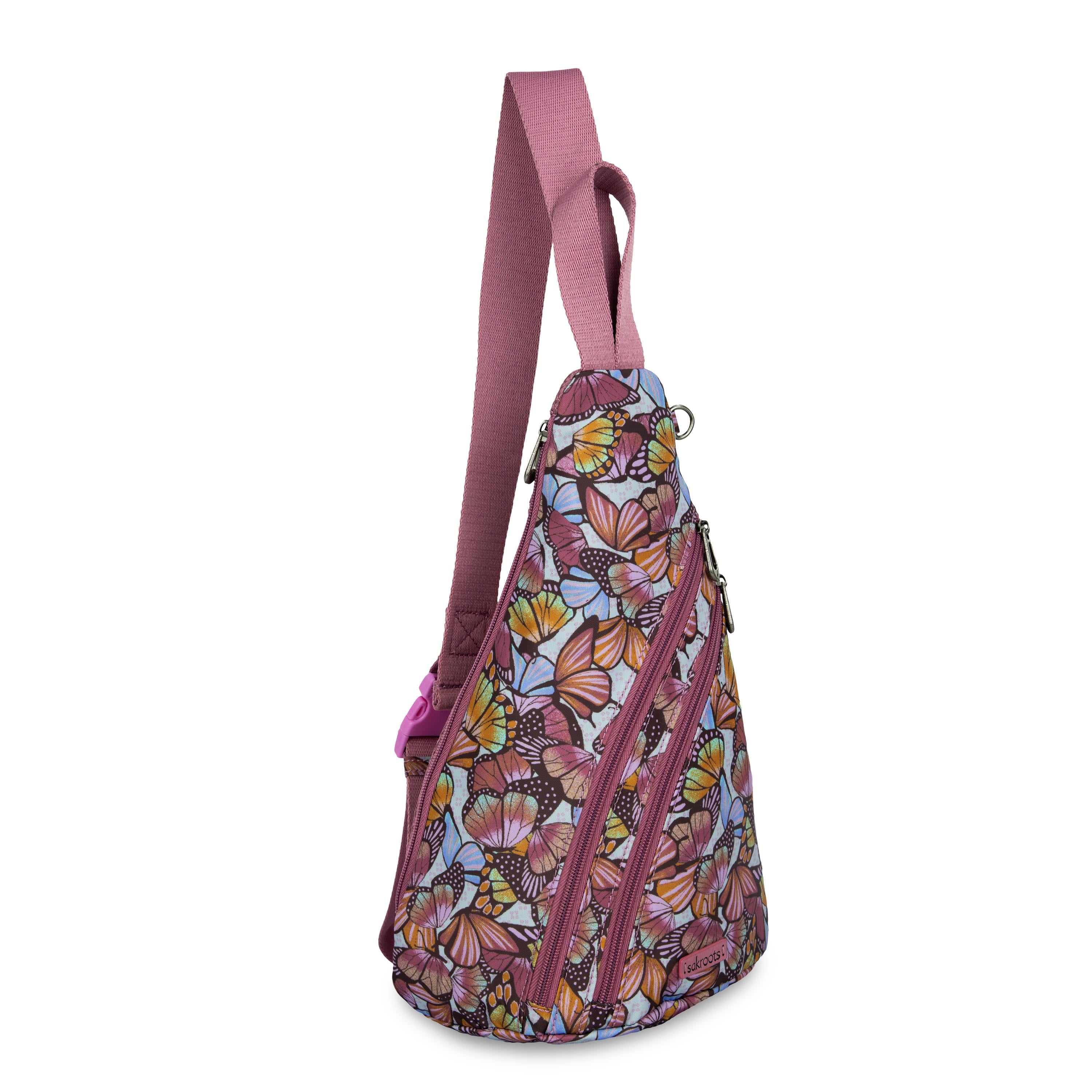 Eco-Friendly On The Go Sling Backpack - Mulberry Butterfly Bloom Print, Lightweight & Durable for Travel, Hiking & Daily Commute