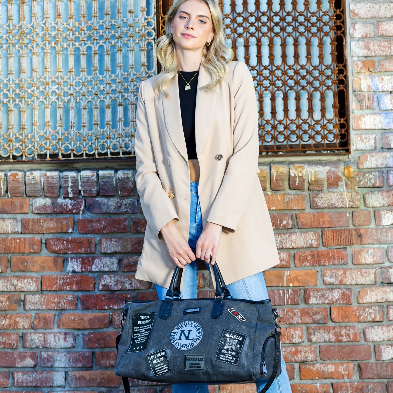 Premium Denim Patch Duffel Bag - Stylish & Durable Travel Duffel for Gym, Weekend Trips & Outdoor Adventures | Water-Resistant & Spacious Carry-On