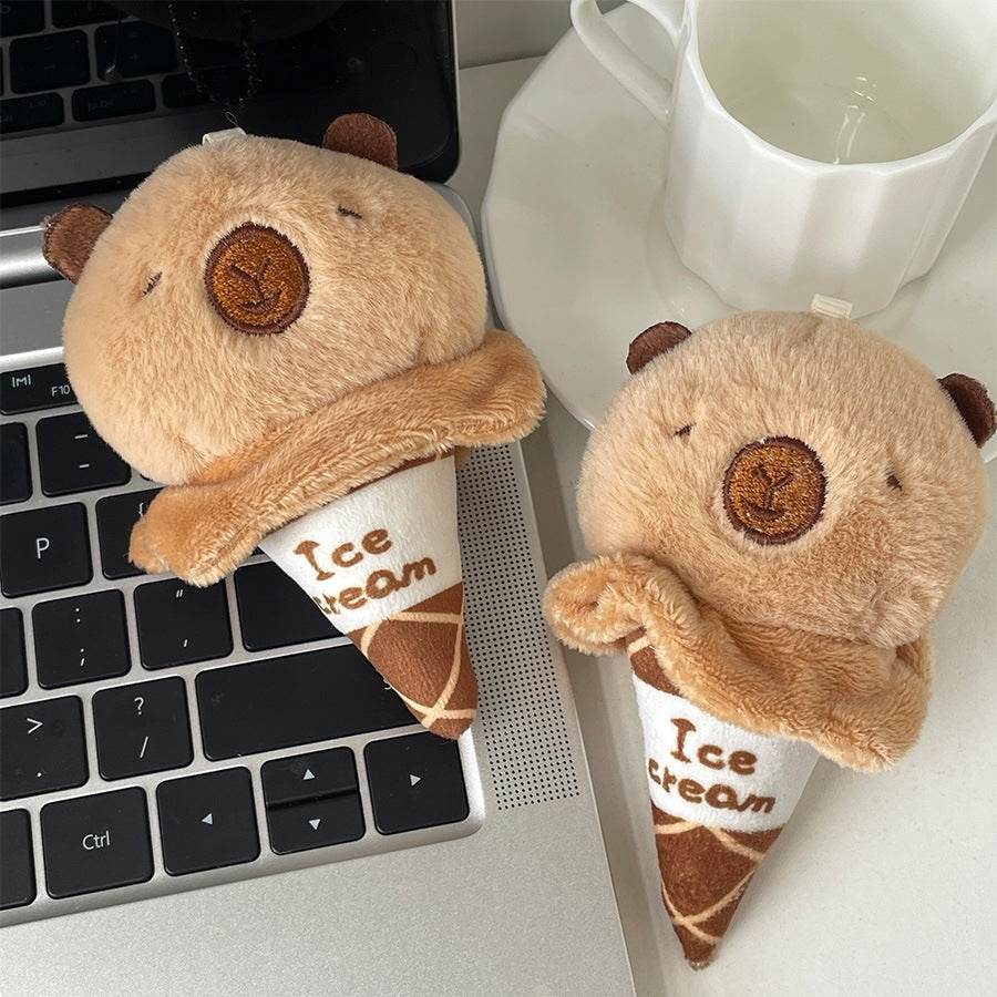 CapyCream Mini Capybara Plush Toy - Soft Stuffed Animal with Ice Cream Design - Cute Collectible Gift for Kids & Adults | Perfect for Bedroom Decor, Birthday Presents, and Stress Relief