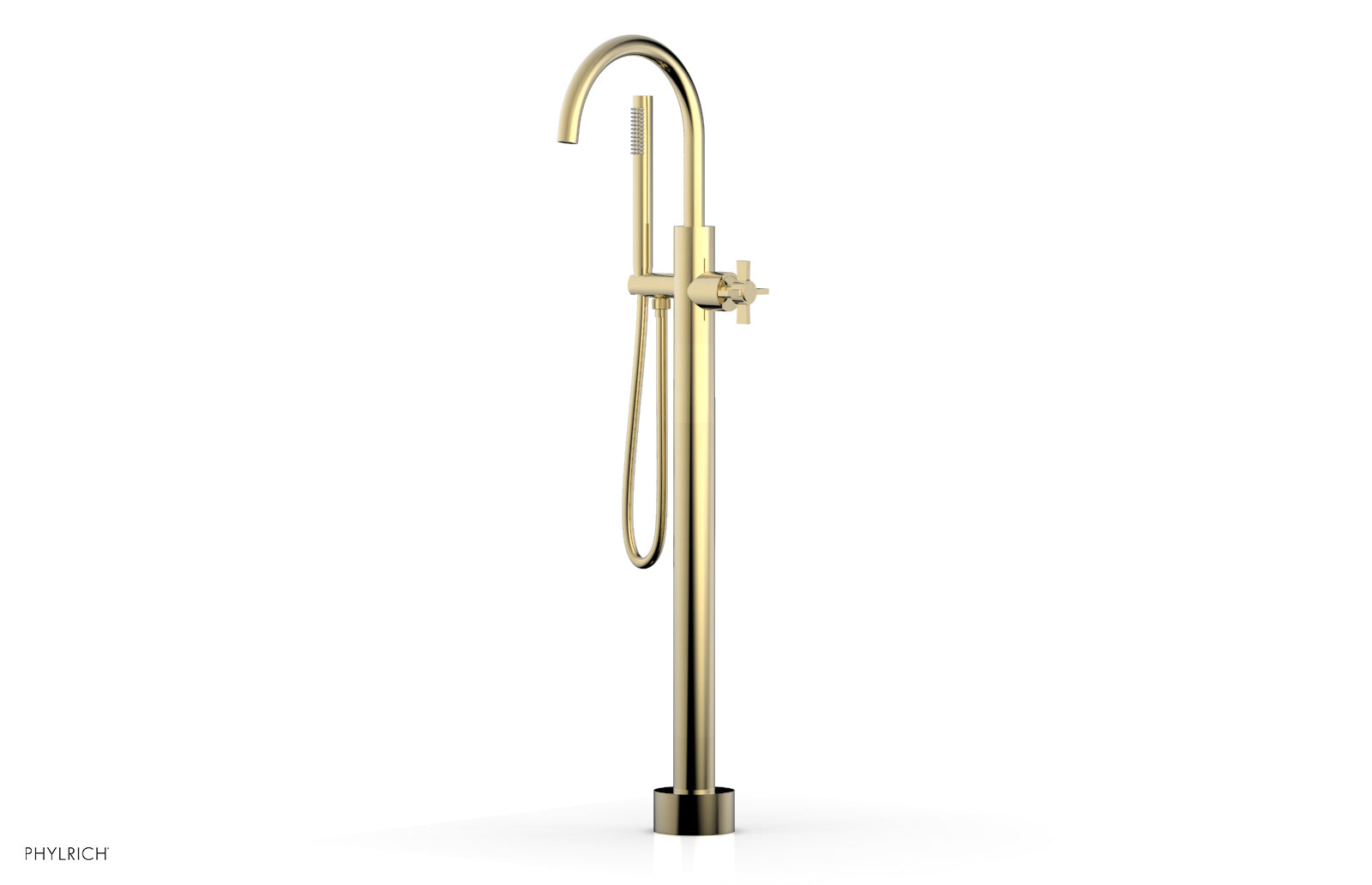 Premium Tall Floor Mount Tub Filler with Cross Handle & Hand Shower - D1324401 - Ideal for Modern Bathrooms, Spa-Like Showers, and Luxury Bathing Experiences