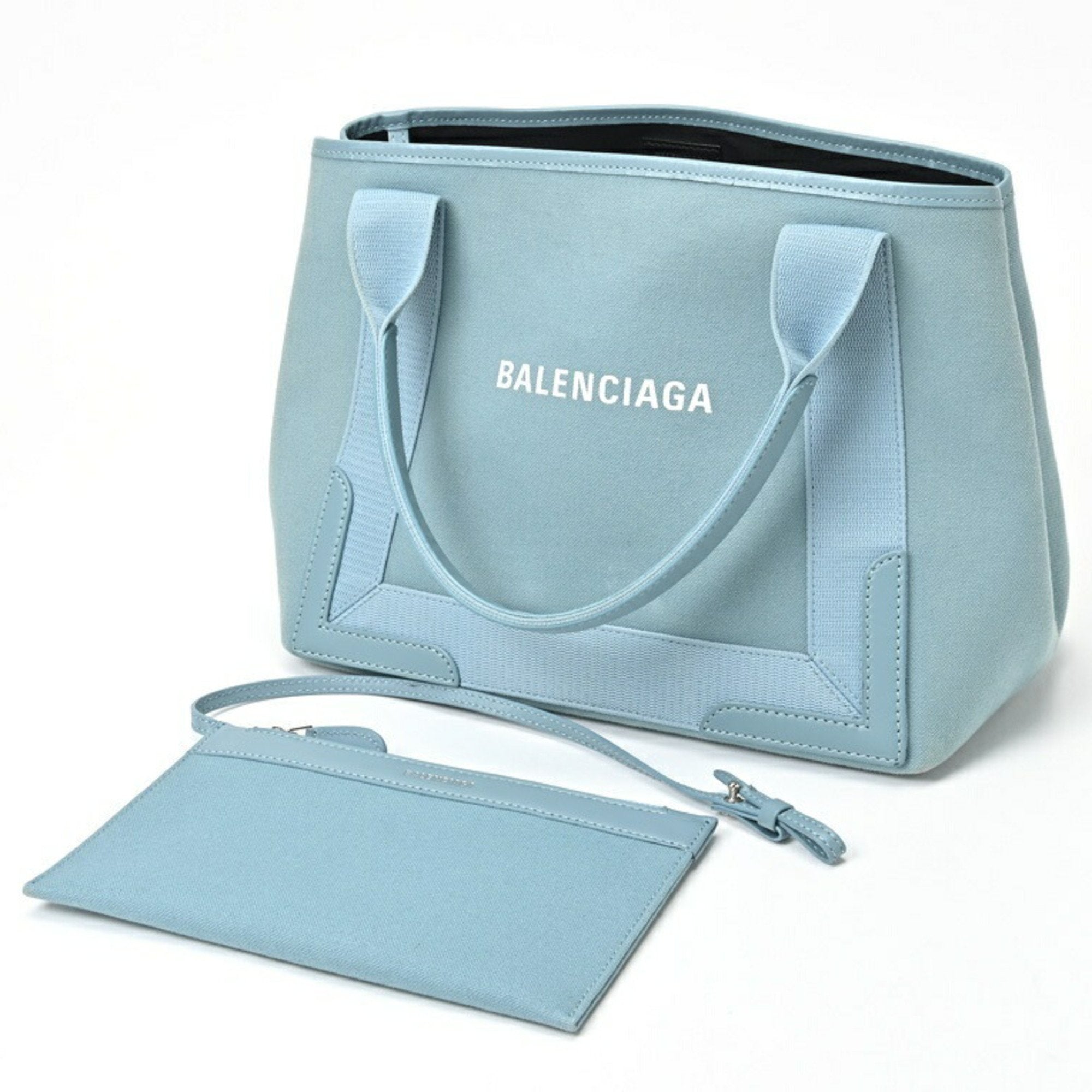 Stylish Blue Canvas Tote Bag with Premium Leather Accents & Detachable Pouch - Perfect for Work, Travel, and Everyday Use