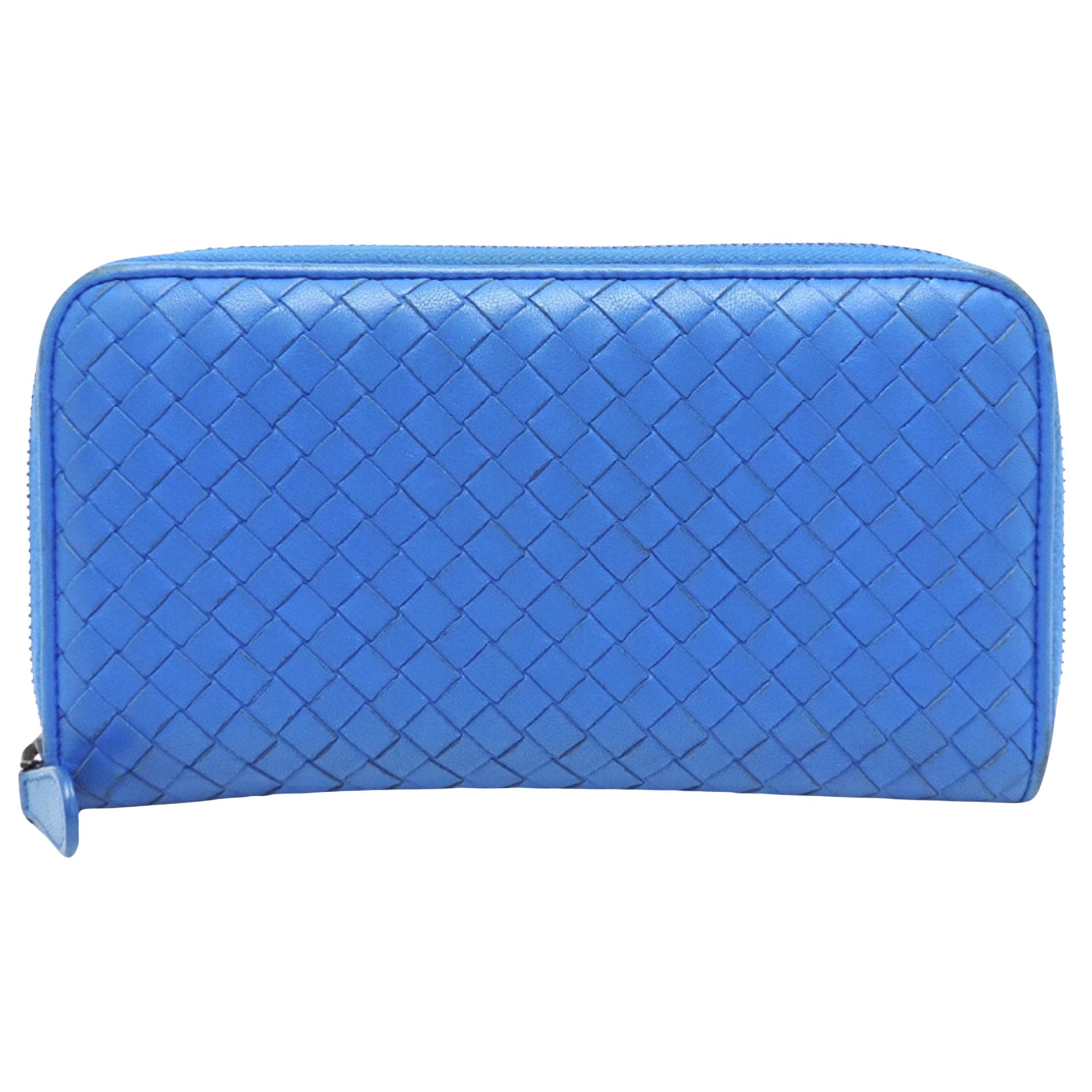 Premium Blue Leather Intrecciato Wallet for Men - RFID Blocking Slim Bifold Wallet with Money Clip - Perfect for Travel, Business & Everyday Use