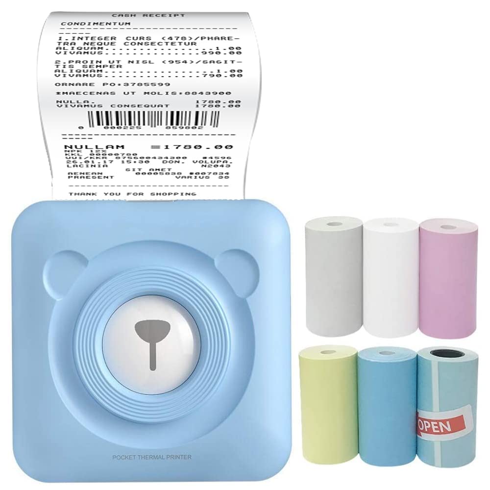 Portable Mini Photo Printer - Wireless Thermal Printer for Android, iOS, Windows | Print Photos, Labels, Memos & Receipts | Compact Pocket Printer with 6+1 Roller Paper (Blue) - Perfect for Travel, Office & Home Use