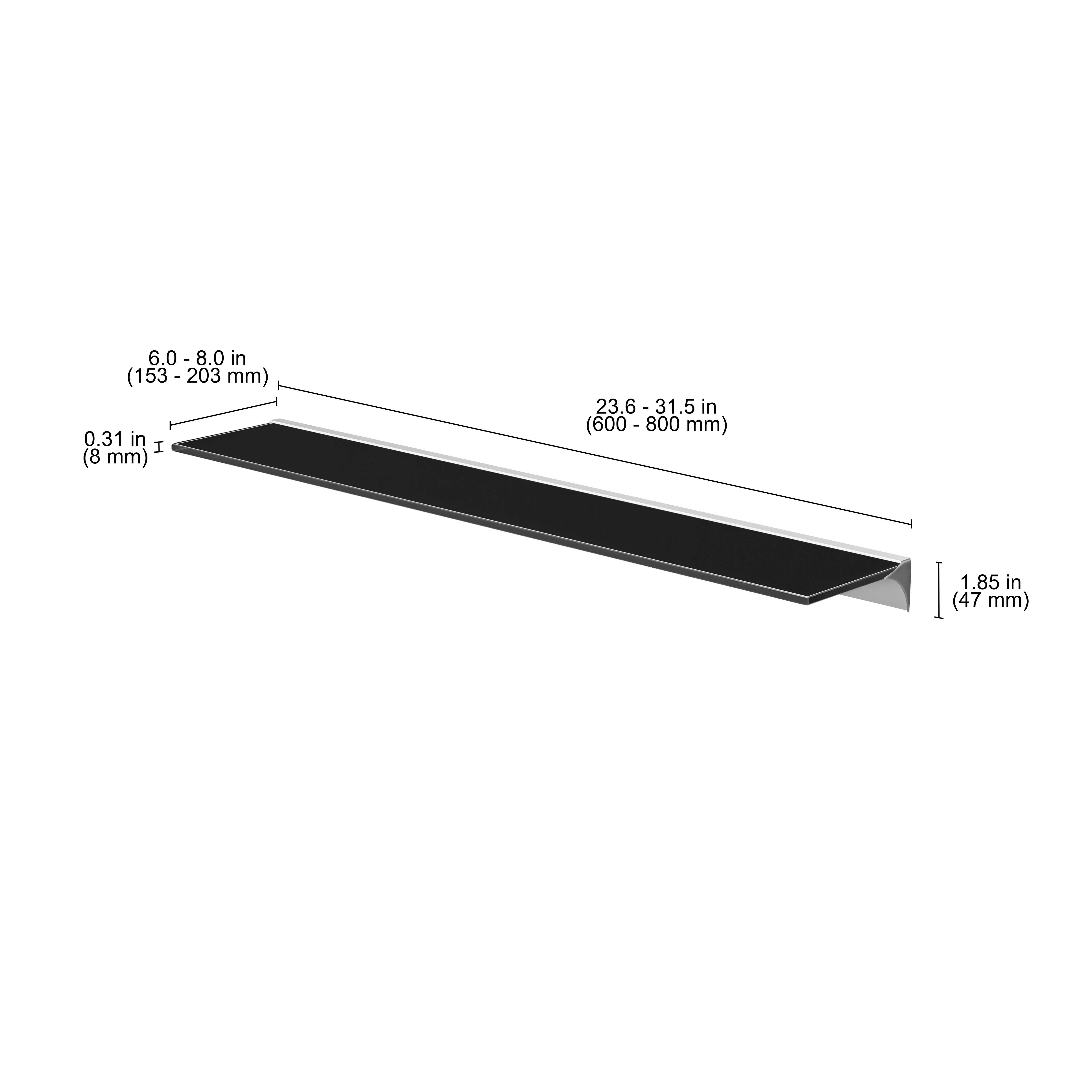 Glassline Square Shelf with Rail Glass Bracket - Modern Floating Shelves for Bathroom, Kitchen & Living Room Storage & Display