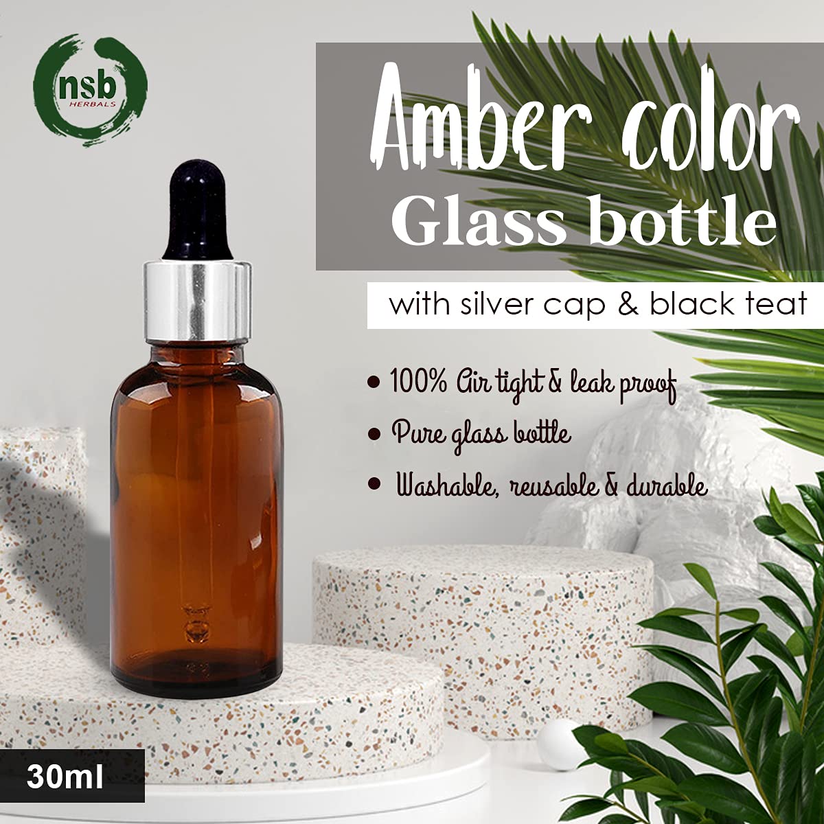 30ml Amber Glass Dropper Bottles with Silver Cap & Black Teat - 3 Pack Refillable Essential Oil Bottles for DIY Perfumes, Aromatherapy Blends, Travel & Home Use
