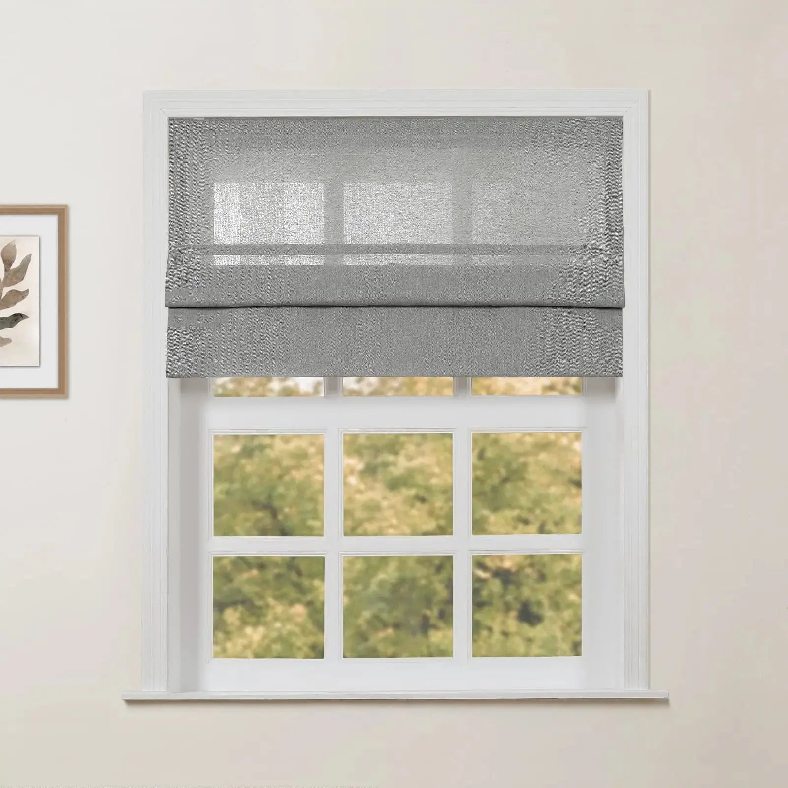 Ron Linen Cotton Herringbone Roman Shade - Cordless Window Treatment for Living Room, Bedroom & Office (Blackout/Sheer Options)