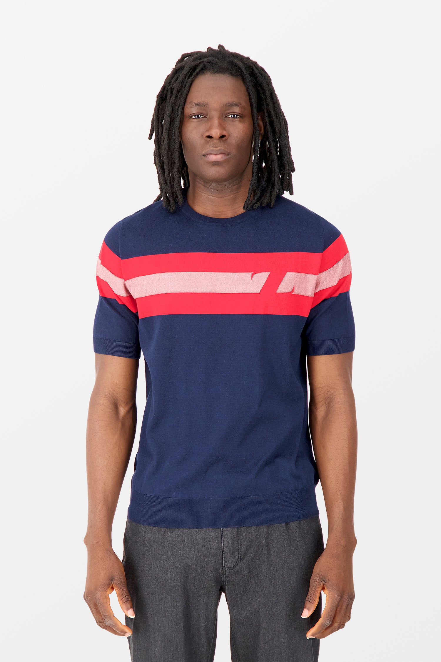 Zilli Navy/Red MC T-Shirt for Men - Premium Cotton Crew Neck Tee - Casual & Streetwear Style - Perfect for Everyday Wear, Gym, and Outings