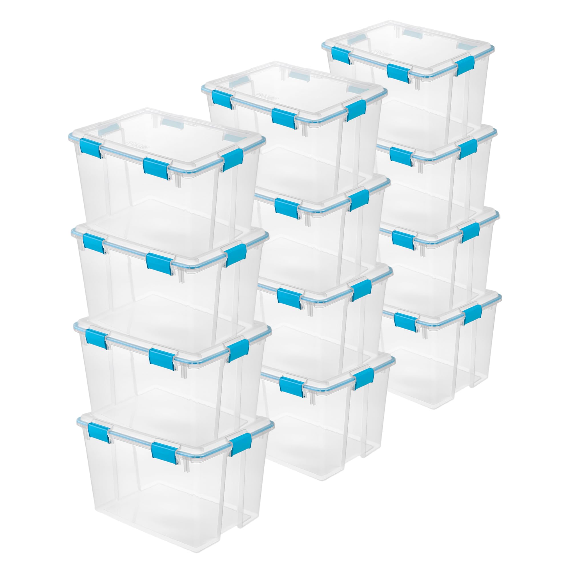 Sterilite 12-Pack 80 Quart Weatherproof Storage Bins with Secure Latching Lids - Airtight Plastic Containers for Home Organization, Garage Storage & Outdoor Gear Protection