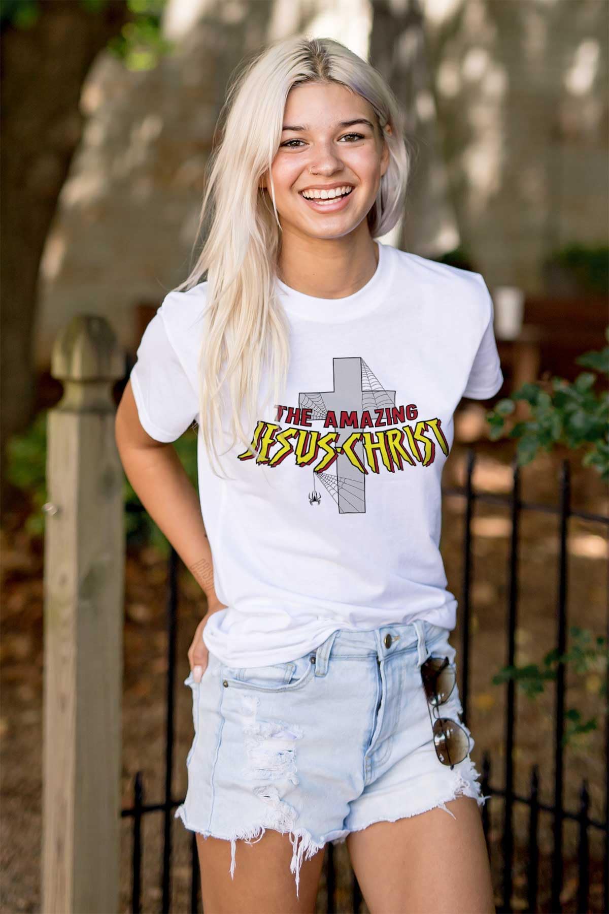 Brisco Brands Amazing Jesus Christ Spider Graphic T-Shirt for Men & Women - Casual Wear, Christian Apparel, Funny Gift Idea