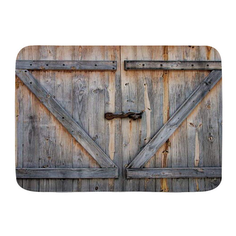 Rustic Barn Door Wooden Bath Mat - Non-Slip Plush Farmhouse Bathroom Rug 29.5x17.5 Inches - Vintage Decor for Cozy Home & Cabin Style Bathrooms