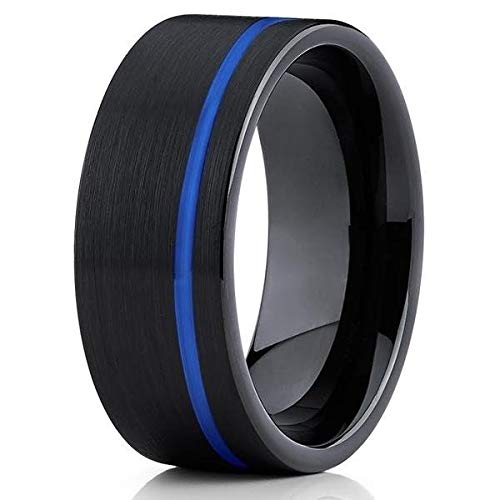 Black & Blue Tungsten Carbide Wedding Ring for Men & Women - Comfort Fit Anniversary Band - Durable & Unique Tungsten Ring for Everyday Wear, Special Occasions & Gifts