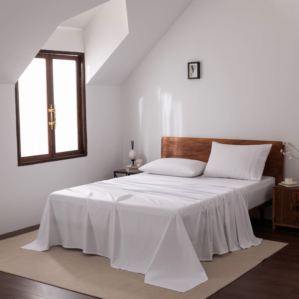 Premium 400 Thread Count Casey Cotton Sheet Set - White Long Single Bed (40cm) | Soft & Breathable for Ultimate Comfort | Perfect for Guest Rooms, Dorms & Cozy Bedrooms
