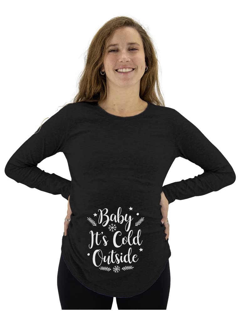 Tstars Christmas Pregnancy Shirt - 'Baby It's Cold Outside' Maternity Long Sleeve Top for Holiday Photos & Winter Family Gatherings