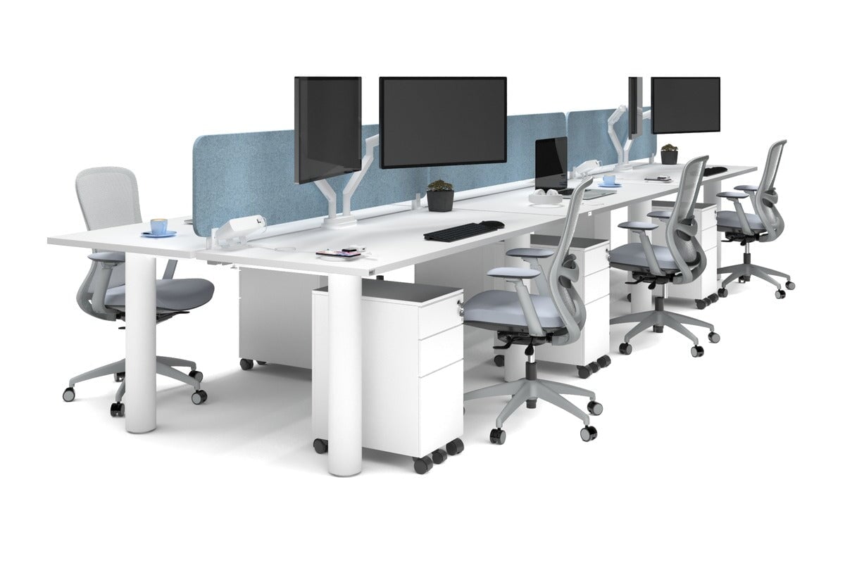 Quadro Cylinder Leg 6-Person Office Workstation Desk [1600L x 700W] - Modern Collaborative Workspace Solution for Team Meetings & Office Productivity