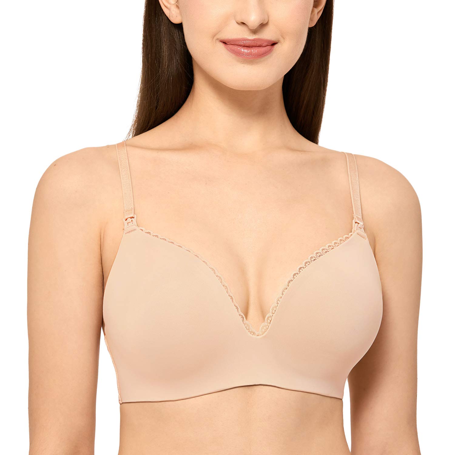MOMANDA Women's Wireless Lightly Lined Soft Maternity Nursing Lace Bra - Comfortable Breastfeeding & Pregnancy Support for Everyday Wear