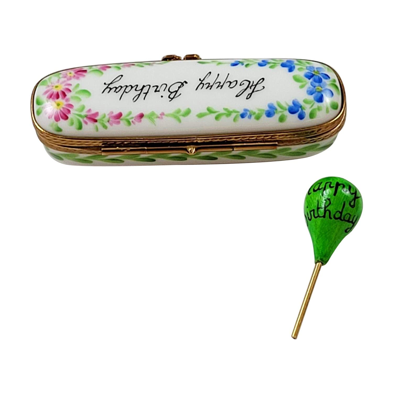 Rochard Oblong Happy Birthday Porcelain Box with Removable Balloon - Limoges Collectible Gift for Birthdays, Anniversaries & Special Occasions | Perfect for Cake Toppers, Party Decor & Keepsake Storage