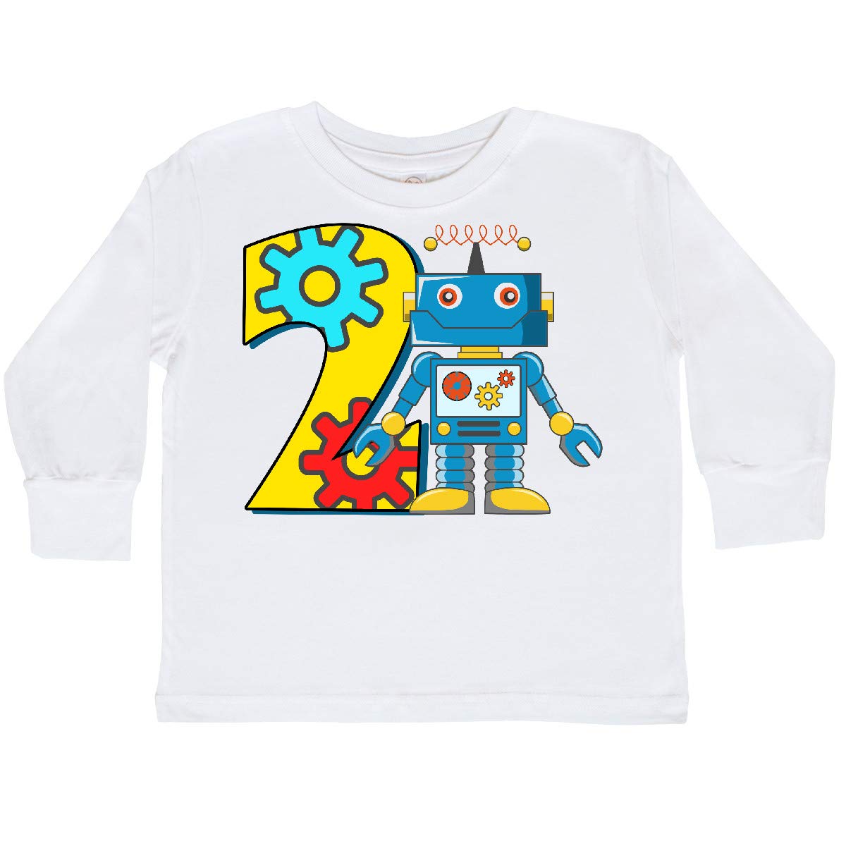 Inktastic 2nd Birthday Robot Toddler Long Sleeve T-Shirt - Cute Robot Design for Boys & Girls - Perfect for Birthday Parties, Playdates & Everyday Wear