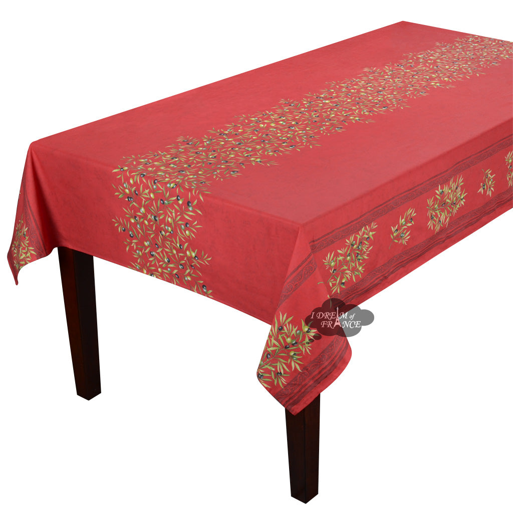 60x78 Inch Red Acrylic Coated Cotton Double Border Tablecloth - Elegant Rectangular Dining Table Cover for Parties, Weddings & Home Decor | Premium Quality by l'Ensoleillade